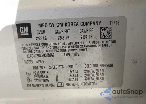 2014 Buick Encore Leather from USA, damaged, VIN KL4CJCSBXEB589767